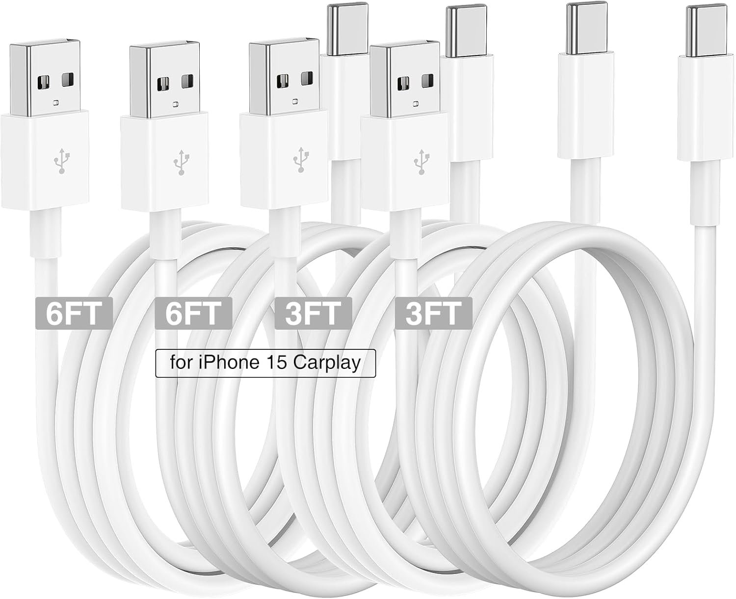 Car Carplay Cable for iPhone 16 15 Pro/Pro Max/Plus Cable,3FT+6FT USB A to USB C Fast Charging Cable for Apple iPhone 16 15 Car Charger,Car Charger Adapter Cord for iPhone 16 15,Google Pixel 9 - Image 2