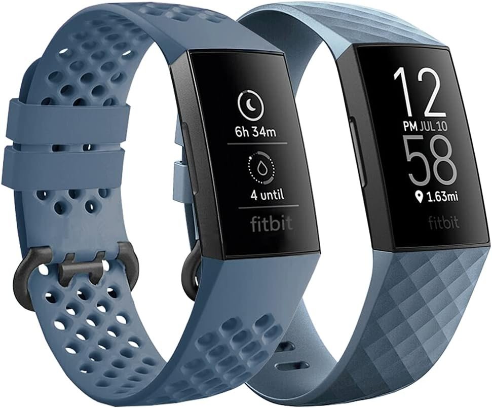 Qimela Replacement Watch Strap Compatible with Fitbit Charge 3/Fitbit Charge 4 Bands for Women Men, Liquid Silicone Sport Classic Wristbands 2 Pack (Grey, Small) - Image 2