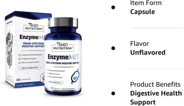 1MD Nutrition EnzymeMD - Digestive Enzymes Supplement - Doctor Formulated | 18 Plant-Based Enzymes - Gas & Bloating Support | 120 Capsules (2-Pack) - Image 10