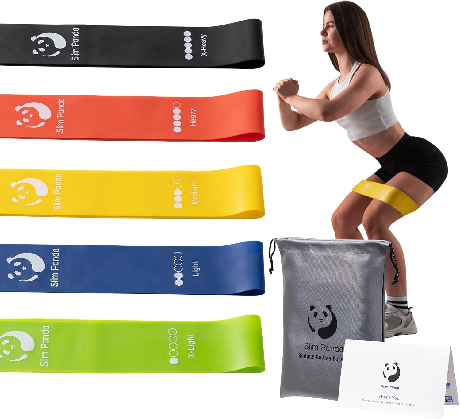 Slim Panda Resistance Bands, Elastic Exercise Loop Bands for Home Fitness, Workouts, Strength Training, Gym, Natural Latex Fitness Workout Bands with 5 Resistance Levels for Yoga, Stretching, Pilates - Image 2
