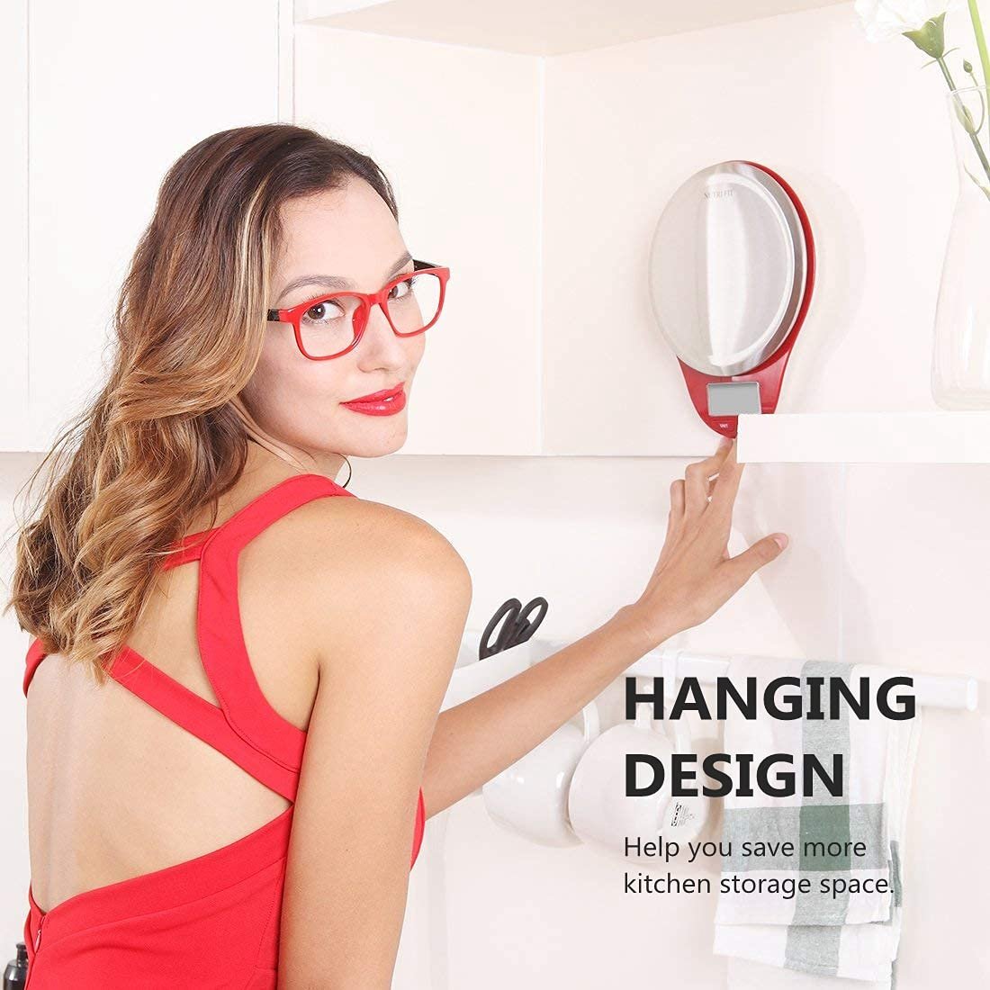 NUTRI FIT Digital Kitchen Scale with Wide Stainless Steel Plateform High Accuracy Multifunction Food Scale with LCD Display for Baking Kitchen Cooking,Tare & Auto Off Function (Red) - Image 7