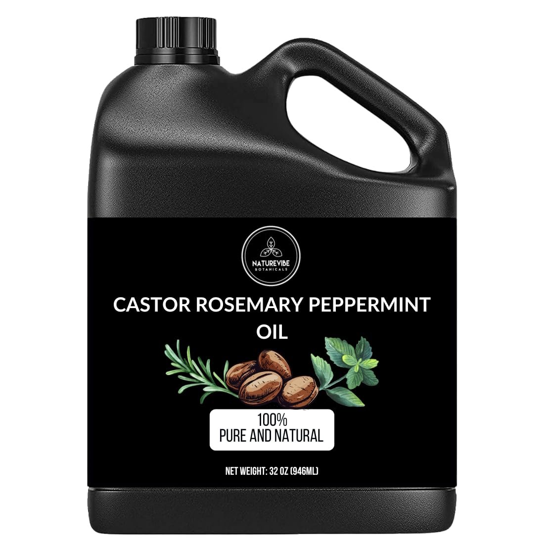 Naturevibe Botanicals Castor with Rosemary and Peppermint Oil 32 Ounces | 100% Pure and Natural | Great for Skin Care and Hair Care - Image 2