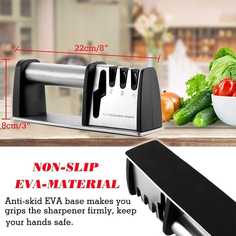 Knife Sharpener, 4 in 1 Kitchen Blade and Scissors Sharpening Tool, Powerful Professional Chef's Kitchen Knife Accessories, Chef Knife Sharpener - Image 6