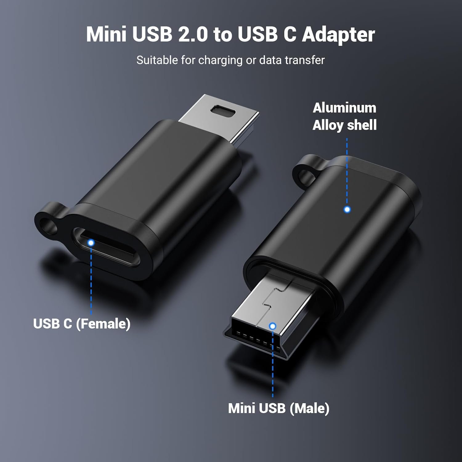 Mini USB Adapter,USB C to Mini USB Adapter, Type C Female to Mini USB 2.0 Male Converter Connector Support Charge & Data Sync for GPS Receiver/Digital Camera/Dash Cam/MP3 Player etc.(5 Pack) - Image 3