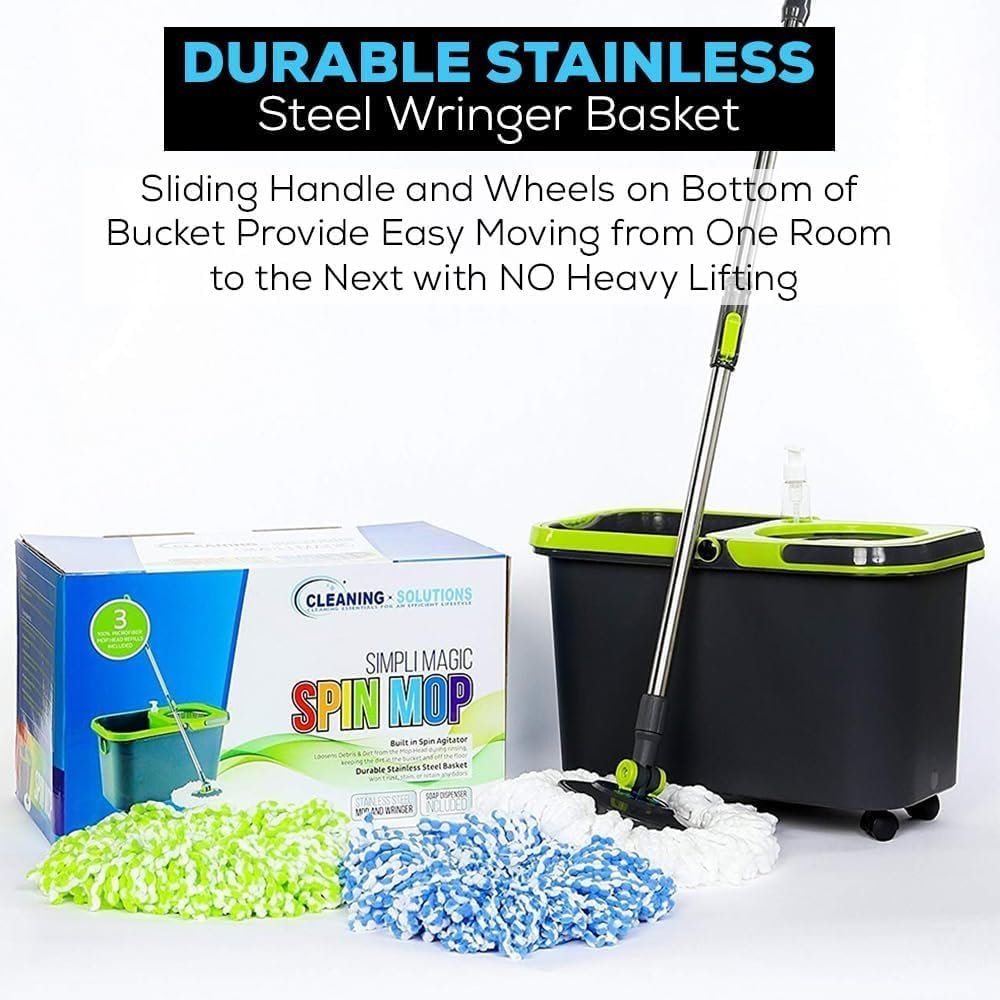 Simpli-Magic Premium Spin Mop Cleaning Bucket Set with 3 Microfiber Mop Heads Included - Image 3
