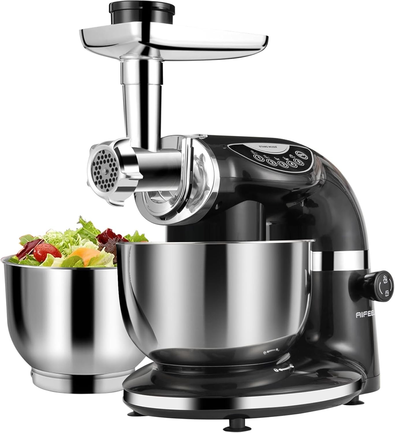 Aifeel Stand Mixer, 8.5QT+ 6QT Two Stainless Steel Bowls Electric Food Mixer, 7 in 1 Multifunctional Kitchen Mixer with Dough Hook, Whisk, Beater, Meat Grinder,Pasta & Cookie Maker-Black - Image 2