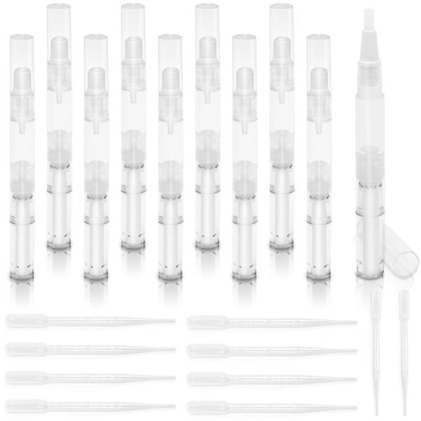 10 Pack 3ml Nail Oil Pen Refillable Transparent Twist Pens, Cuticle Oil Brush for Nails, Empty Nail Oil Pen with Brush Tip, Cuticle Oil Container (10) - Image 2