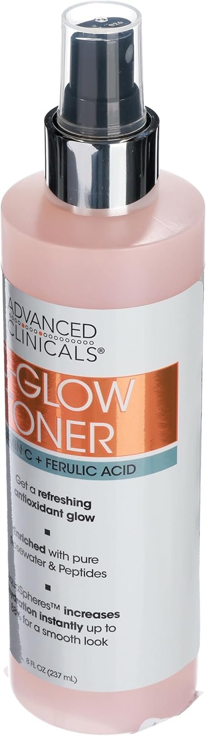 Advanced Clinicals Vitamin C Glow Facial Mist Toner for Face W/Rosewater, Ferulic Acid, & Peptides. Vitamin C Antioxidant Moisturizer Face Mist Provides Instant Skin Hydration, Non-Greasy, 8 Fl Oz - Image 4