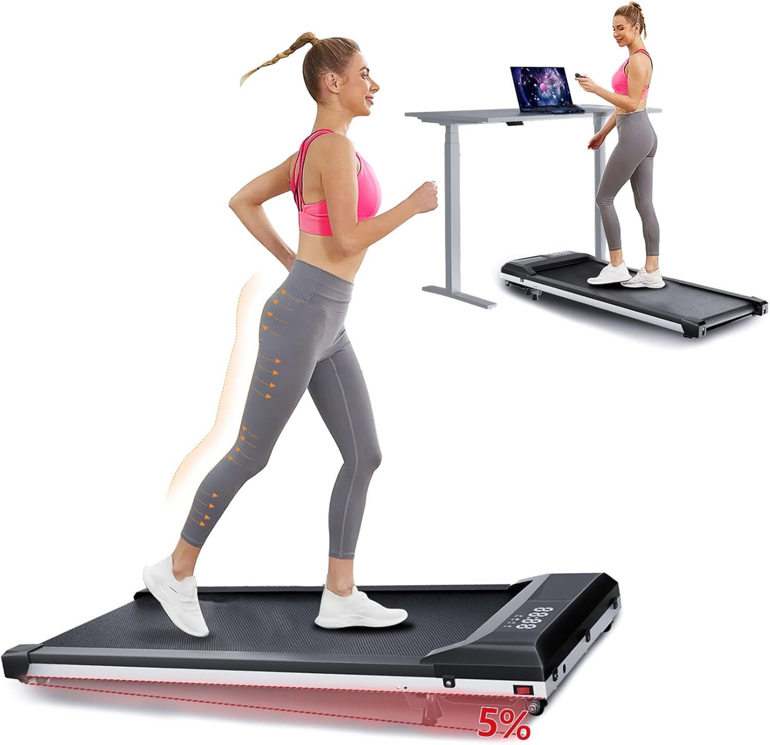 Treadmill, Portable Under Desk Walking Pad with Incline for Home/Office, Remote Control, LED Display - Image 2
