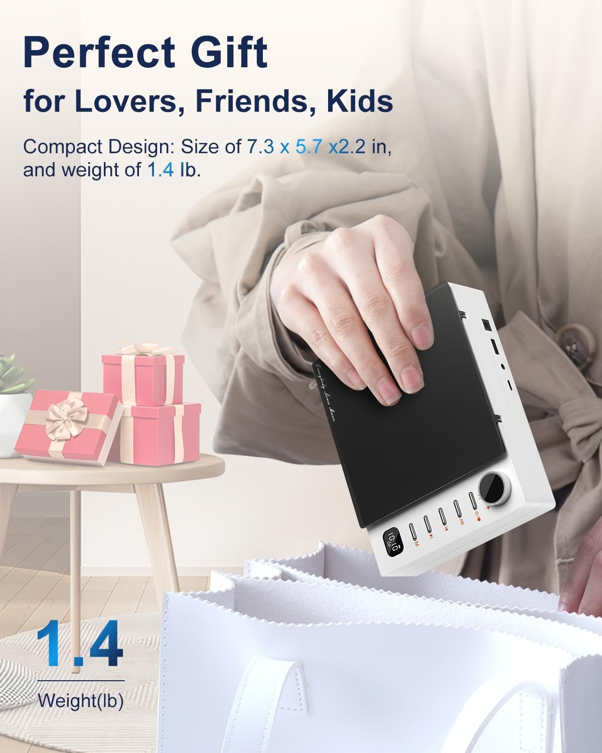 CD Player Portable, Leapwell Portable CD Player with Speakers Bluetooth Rechargeable, Small Compact Retro CD Players for Home, Personal Desktop CD Player with USB White - Image 7