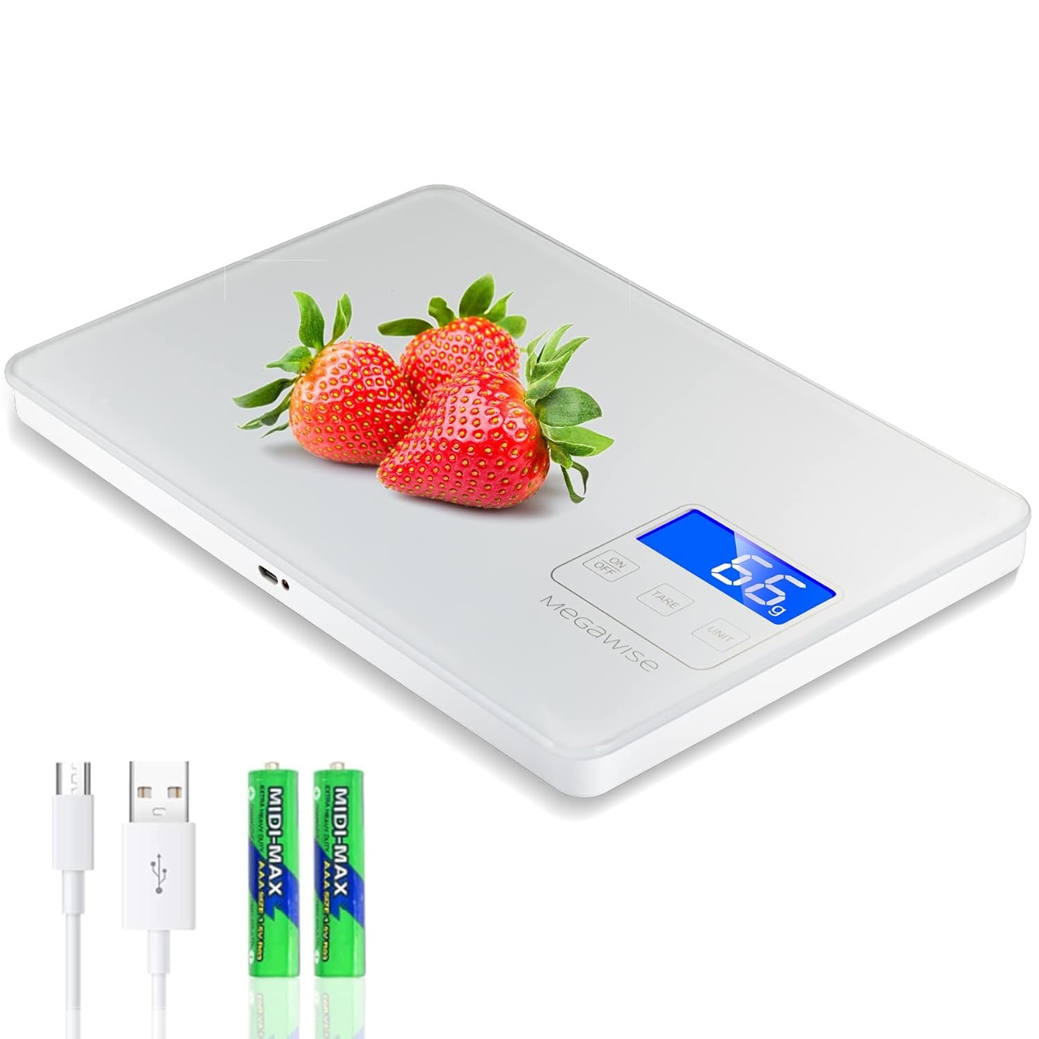 MegaWise Precision Food Scale, 33lb Waterproof Rechargeable Digital Kitchen Scale, 1g/0.04oz Precise Graduation, Weight Grams and Ounces for Cooking Baking, 5 Units Conversion, Tare Function - Image 5