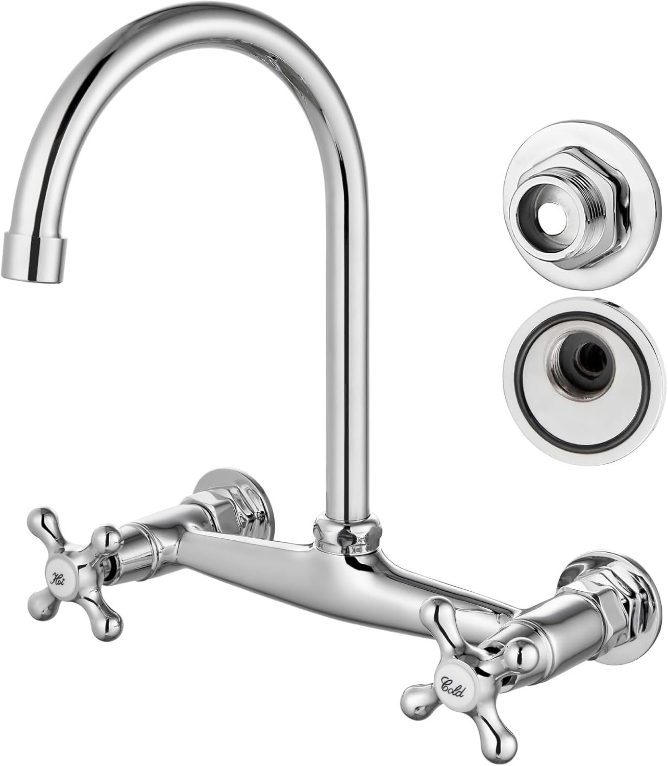 Airuida Chrome Polish Wall Mounted Kitchen Sink Faucet Wall Mounted Commercial Kitchen Faucet Wall Mount 8 Inches Center Faucet, 360 Degree Swivel Spout Mixer Laundry Restaurat Tap with Female Thread - Image 2