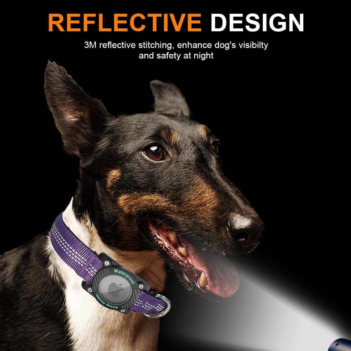 Airtag Dog Collar, Apple Airtag Holder for Reflective Dog Collar, Waterproof Nylon Dog Collar for Apple Air Tag, GPS Tracker Pet Collar for Small Medium Large Dogs, Purple, L - Image 4