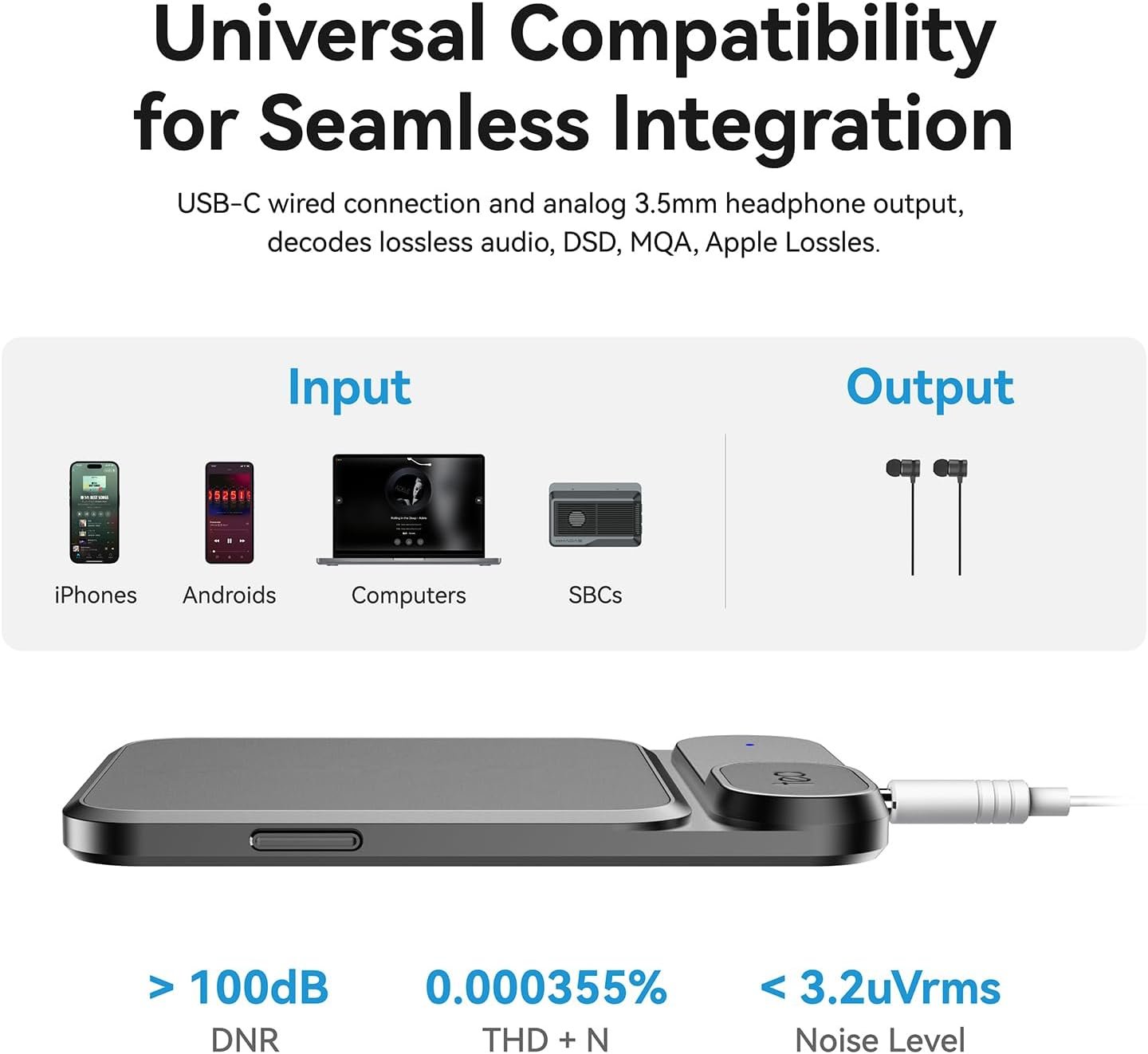 KHADAS Tea Portable Headphone Amplifier,DAC Magnetic Amplifier Bluetooth 5.0 HiFi Hi-Res USB DAC 32bit/384KHz, 1160mAh Battery ESS ES9281AC Pro Qualcomm QCC5125 LDAC/aptX HD, PCM, DSD, MQA(Grey) - Image 4