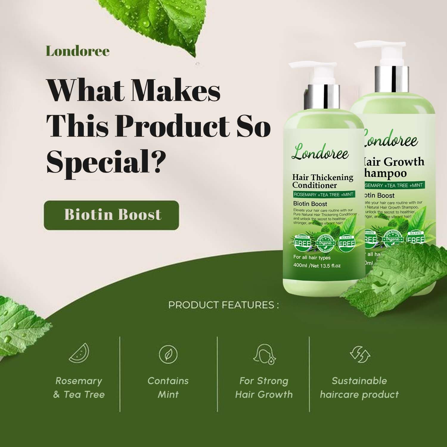 Rosemary Hair Growth Shampoo & Conditioner - Thickening & Re-Growth Formula for Men & Women,(400ml) Mint Strengthening Rosemary Set with Tea Tree For Hair Loss (Rosemary Shampoo & Conditioner) - Image 9