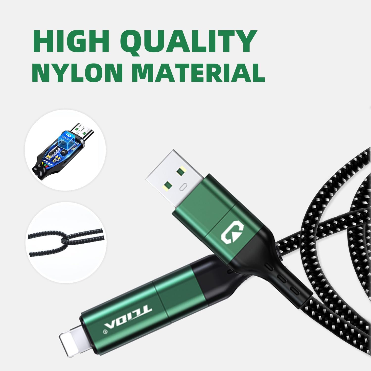 PD 66W USB C Fast Charging & Data Sync Cable Nylon Braided Ultradurable Cord 4-in-1 3A USB/C toType C/Phone Fast Sync Charger Adapter Compatible with iPhone/Laptop/Tablet/Macbook-4ft - Image 9