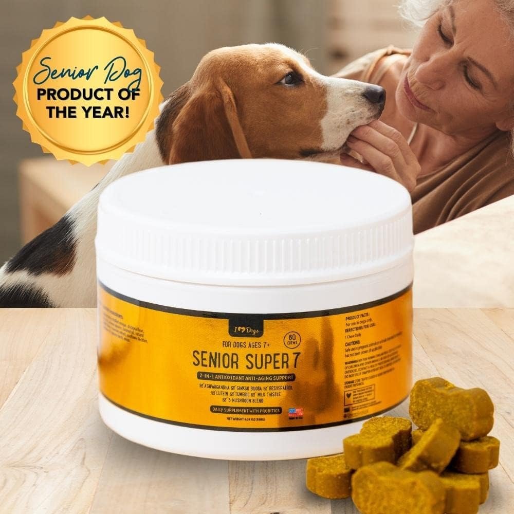 iHeartDogs Senior Super 7 Daily Dog Multivitamin - 7-in-1 Vitamin for Dogs Supports Anti-Aging with Antioxidants, Probiotics, Lion's Mane, Turkey Tail, & Ashwagandha for Longevity & Cognitive Boost - Image 3