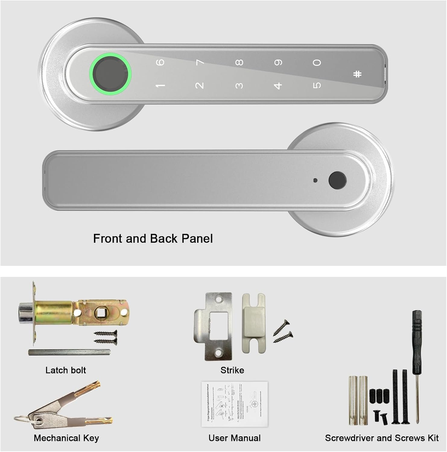 Secustone Fingerprint Door Lock, Smart Lock, Keyless Entry Door Lock, Smart Door Knob with Passcode, Fingerprint, Keys, Door Lock Fingerprint for Bedroom, Apartment, Office, Silver - Image 8