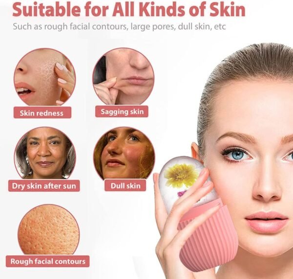 XHJRI Ice Cube Roller Massager for Face, Eyes and Neck Naturally Conditioning and Skin Care,De-Puff Eye Bags,Reduce Migraine Pain,Reusable Massage Silicone Ice Mold (Pink) - Image 4