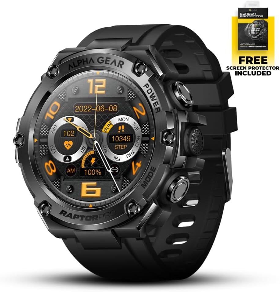 Raptor PRO Smartwatch for iPhone & Android, Rugged Smart Watch (Answer/Make Call), Wellness Tracker with 1.58" AMOLED Screen, 10-14 Days Battery, 5 ATM (2xScreen Protector Included) - Image 3