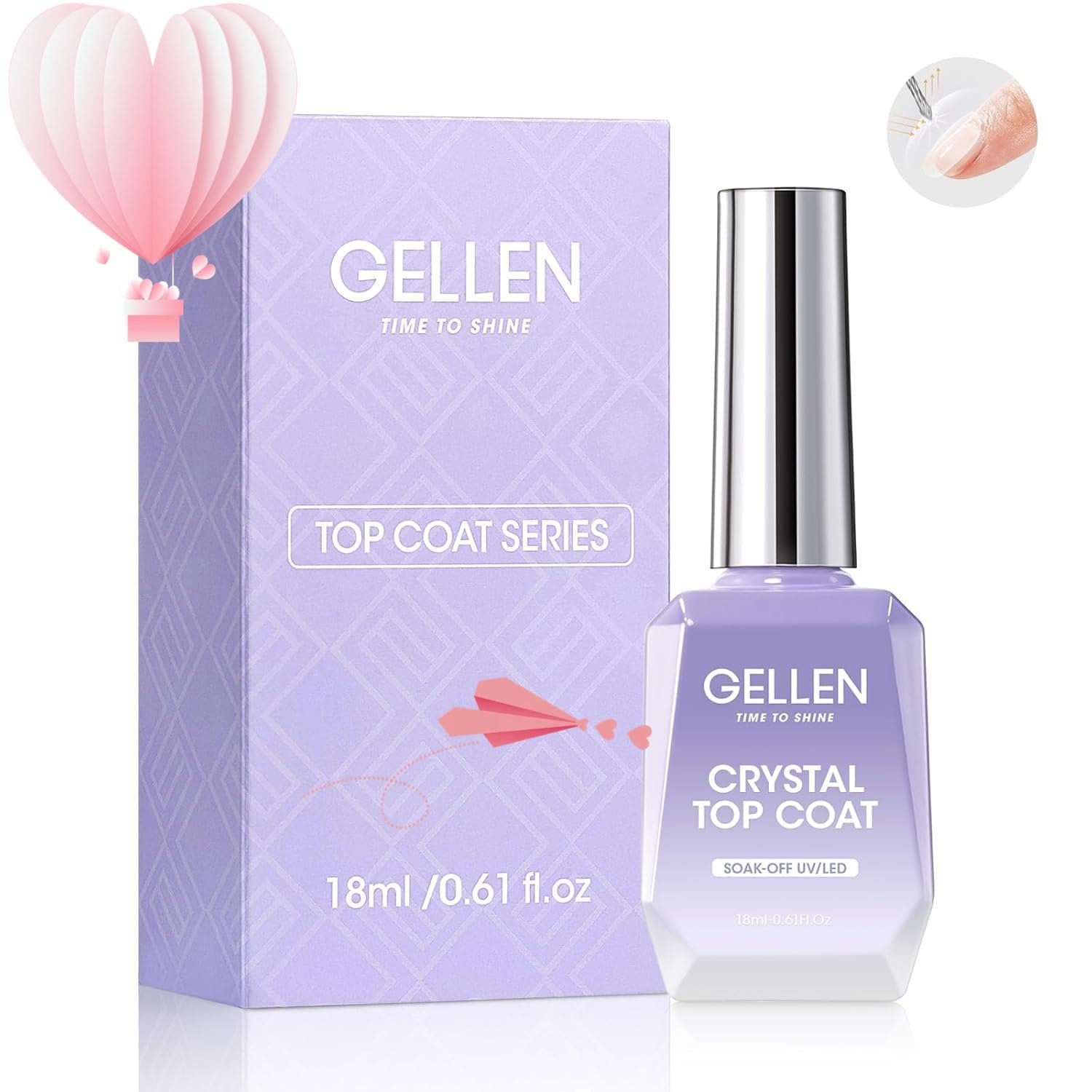 Gellen 18ml Gel Top Coat, Superior High Gloss Shiny Nail Top Coat, Soak off UV LED Drying Polish Finish, Long Lasting Top Coat Gel for Starter Nail Salon at Home DIY Nail Art Manicure - Image 2