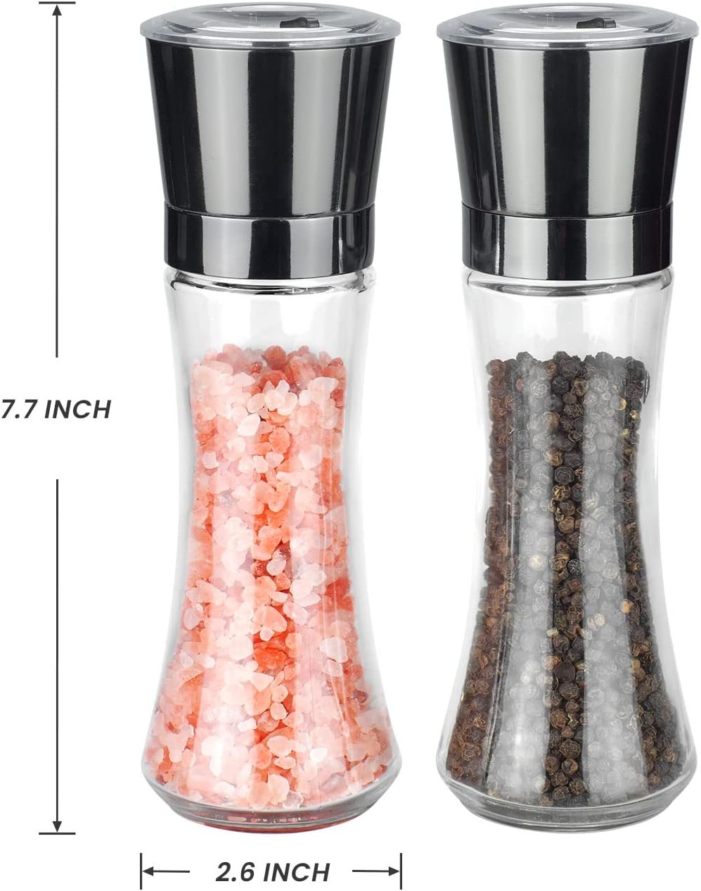 VEVOK CHEF Salt and Pepper Grinder Set Stainless Steel Black Salt and Pepper Mill with Adjustable Coarseness Salt Shaker Set Spice Grinder Black Pepper Grinder Refillable Home Kitchen - Image 4