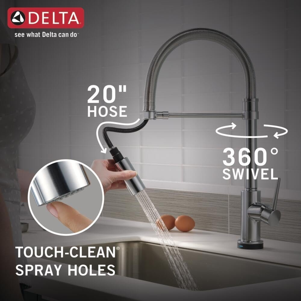 Delta Faucet Trinsic Pro Commercial Style Kitchen Faucet, Touch Kitchen Faucets with Pull Down Sprayer, Kitchen Sink Faucet, Touch Faucet, Delta Touch2O Technology, Arctic Stainless 9659T-AR-DST - Image 8