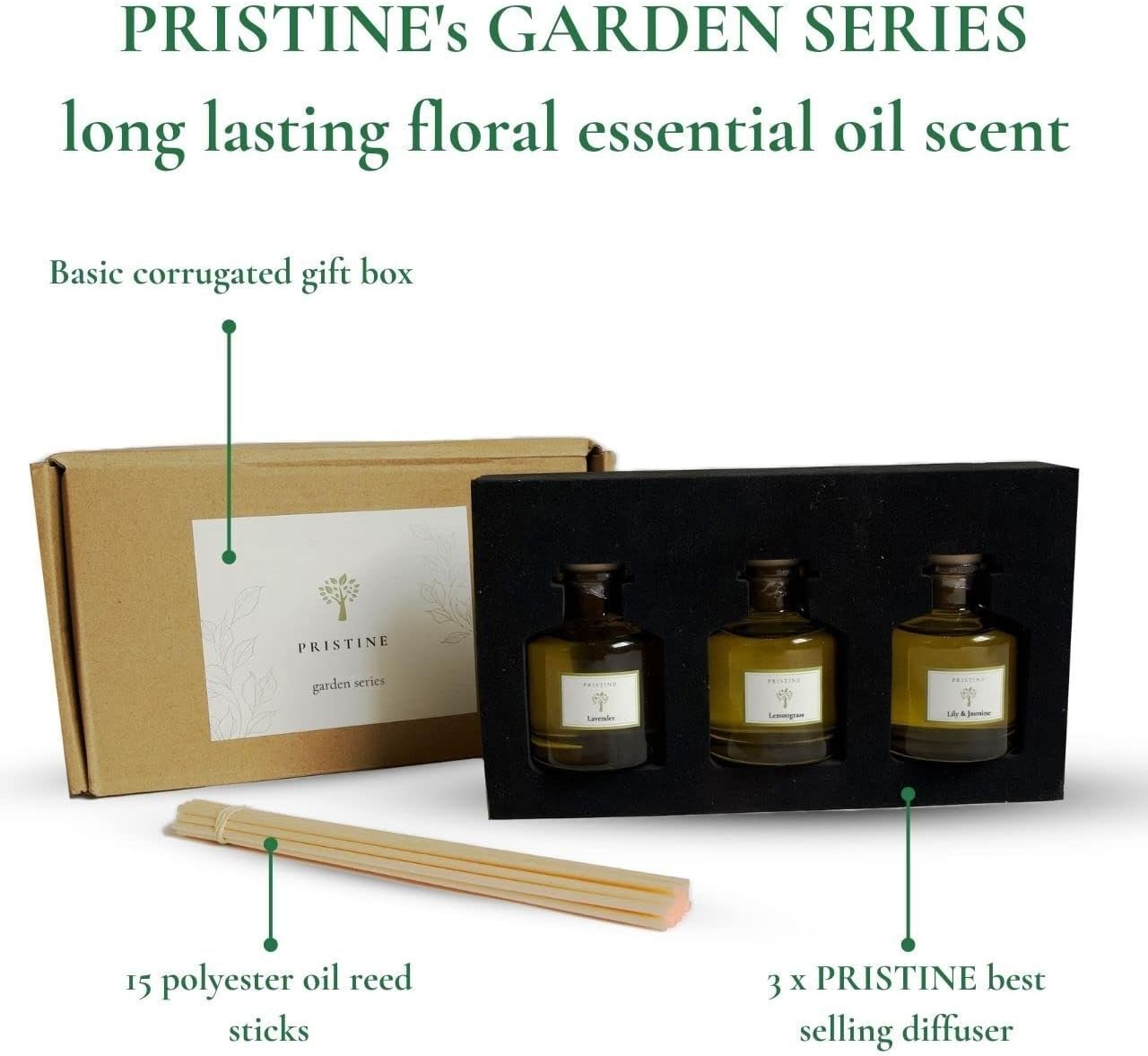 PRISTINE Garden Reed Diffuser Set, Lavender/Lemongrass/Lily & Jasmine, 1.69Oz x 3 Packs Reed Diffuser, Oil Diffuser Sticks, Home Fragrance, Fragrance Diffuser for Home & Office Decor | Fragrance Gift - Image 4