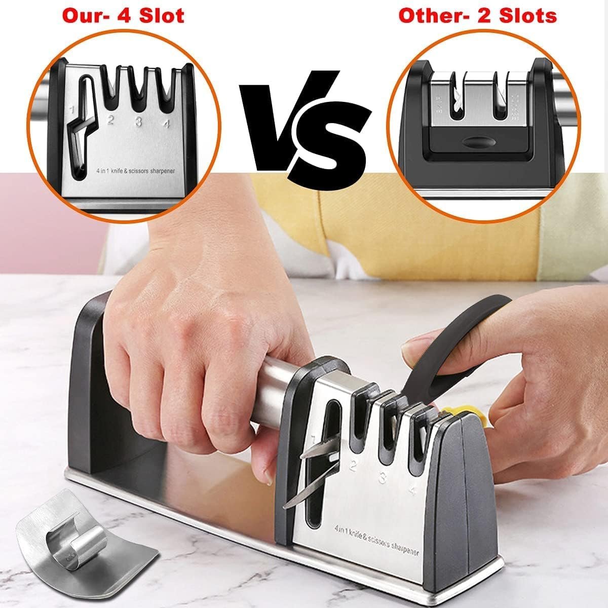 Knife Sharpener, 4 in 1 Kitchen Blade and Scissors Sharpening Tool, Powerful Professional Chef's Kitchen Knife Accessories, Chef Knife Sharpener - Image 5