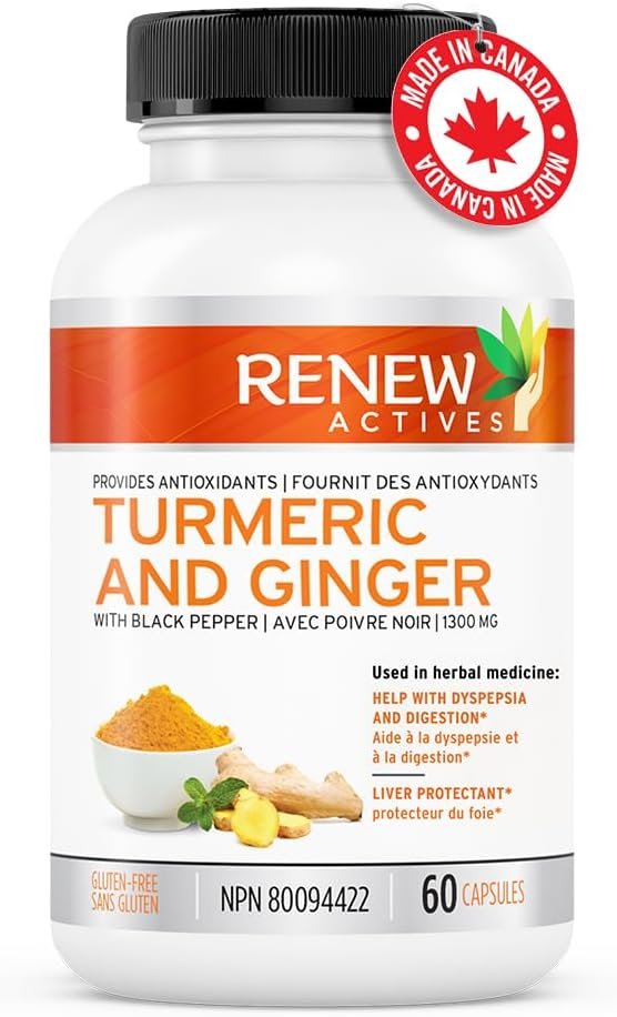 Renew Actives Ginger Turmeric Curcumin Capsules - Potent Antioxidant with Bioperine & Black Pepper Blend for Digestive & Liver Health - Easy-to-Swallow Capsules - 60 Vegan Capsules - Image 7