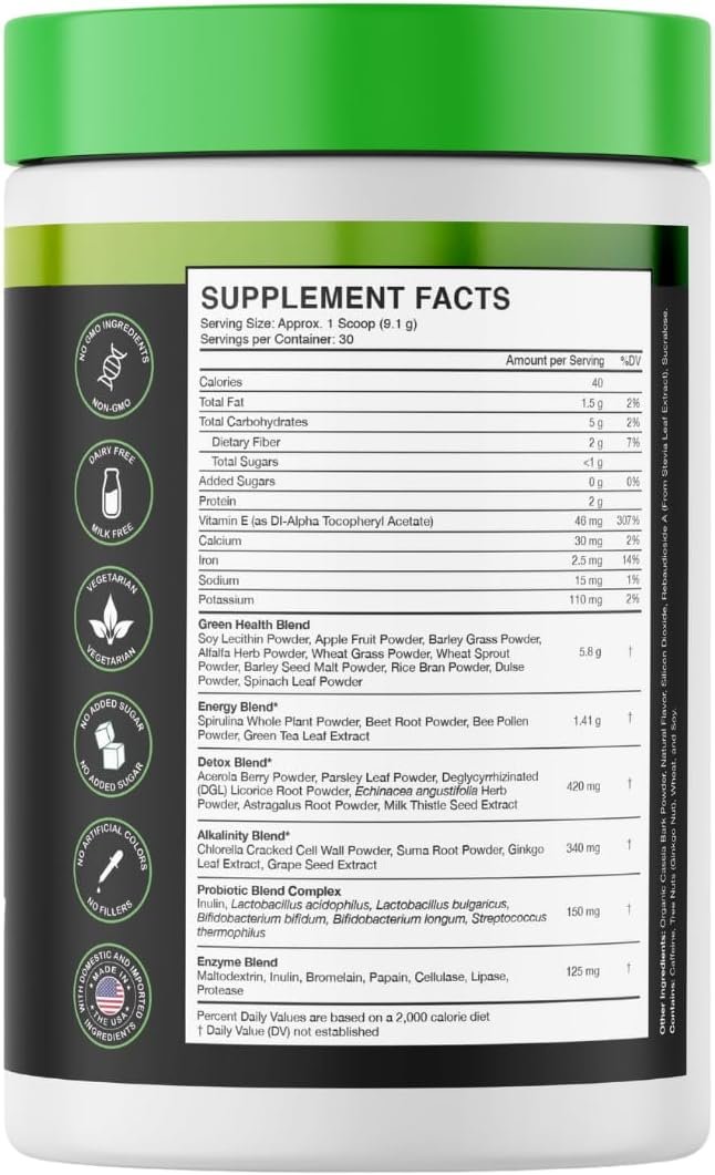 Super Greens Powder with 24+ Superfoods, Premium Nutrient-Dense Blend, Promotes Immunity & Energry Levels, Supports Disgestion & Gut Health, Apple Cinnamon Flavor, 9.6 oz - Image 9
