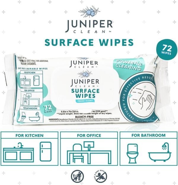 1 Pack Surface Cleaning Wipes Bleach Free, All-Purpose Cleaner for Bathroom, Kitchen, Office, 72 Count Soft Flow, Fresh Scent, Lint Free & Durable - Image 3
