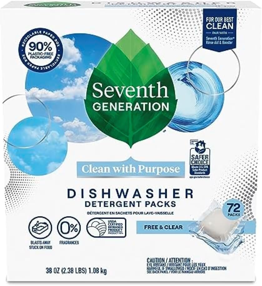 Seventh Generation Dishwasher Detergent Packs for sparkling dishes Free & Clear Dishwasher Tabs (72 Count) - Image 2