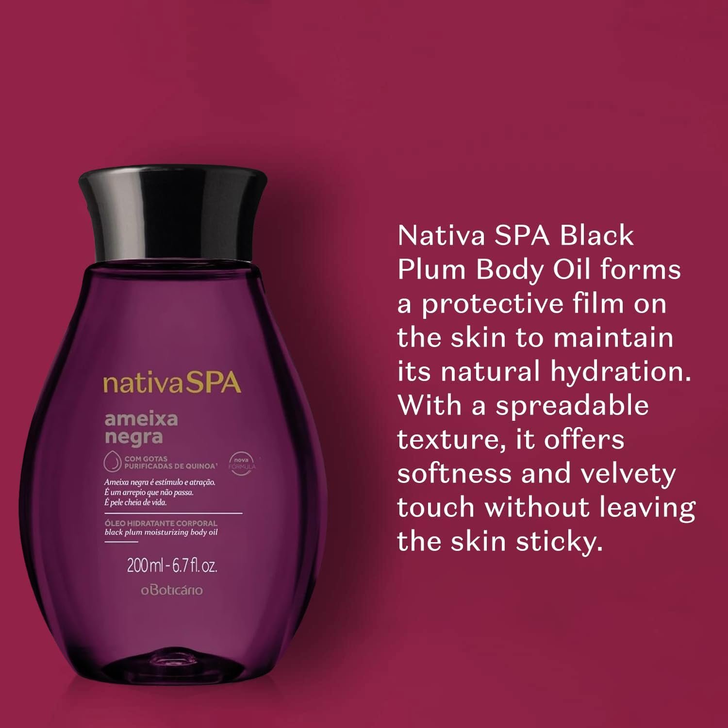 Nativa SPA by O Boticário, Black Plum Body Oil, Scented Moisturizer, Enriched with Purified Quinoa Drops to Boost Hydration, 6.8 Ounce - Image 3
