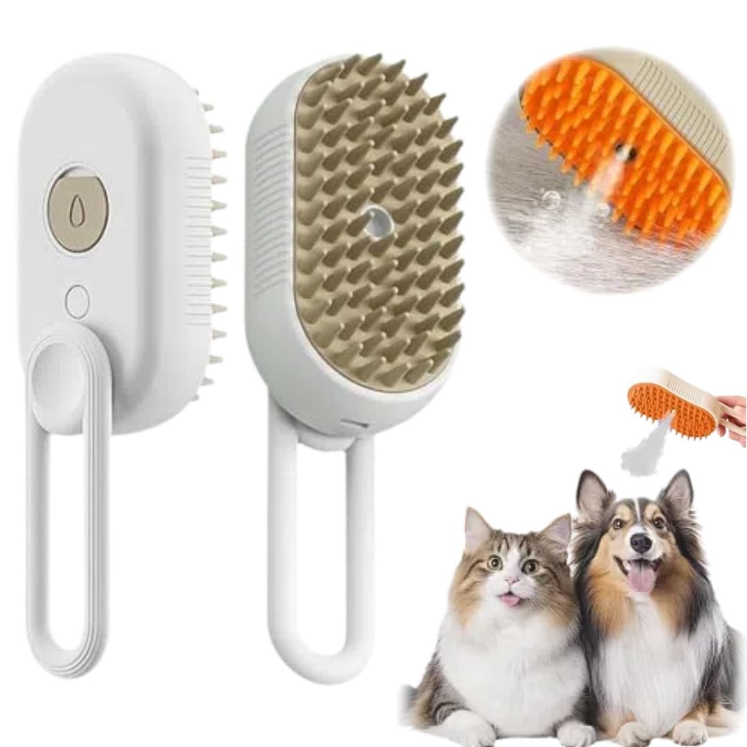 Cat Steam Brush 2024 New Pet Steam Groomer Comb,3 In 1 Cat Steam Brush Pet Hair Steamy Brushes,Pet Steam Brush for Cats Dogs (White) - Image 2