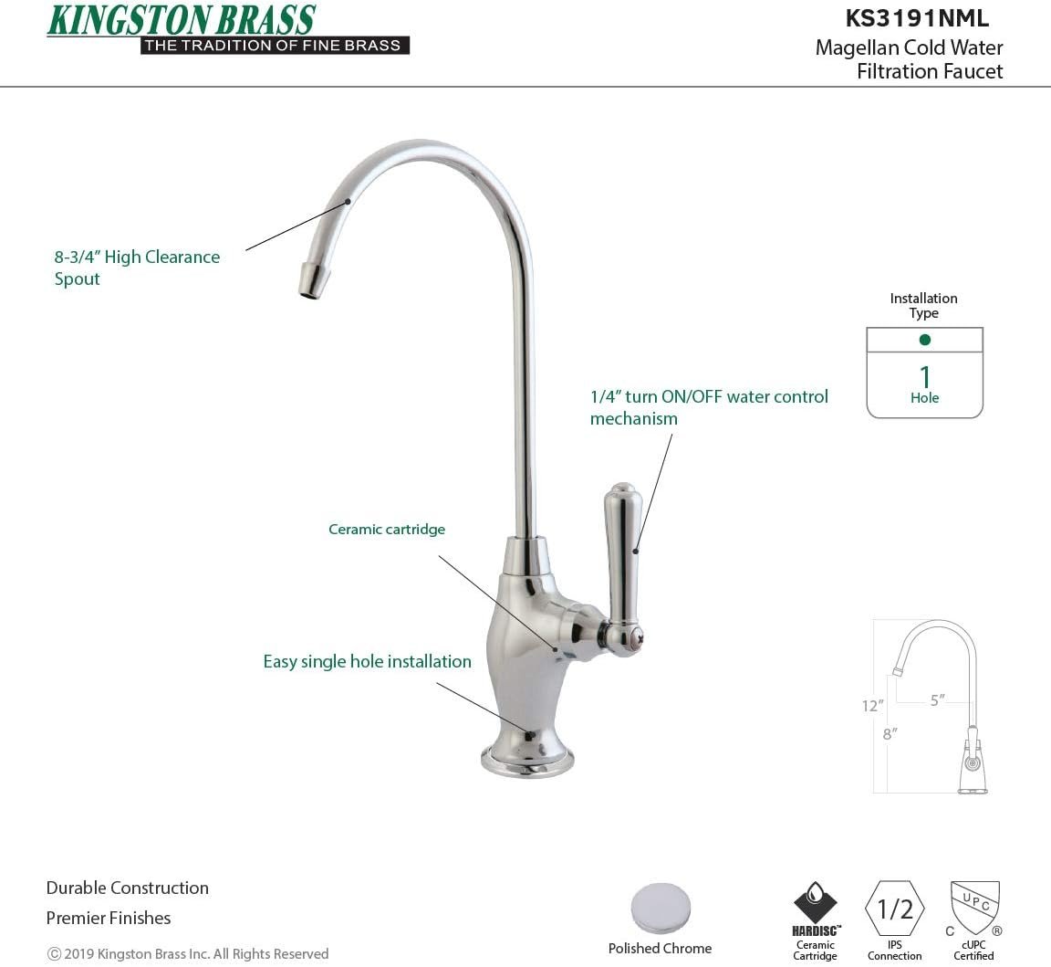 Kingston Brass KS3191NML Magellan Water Filtration Faucet, Polished Chrome, 10.81 x 4.63 x 1.75 - Image 6