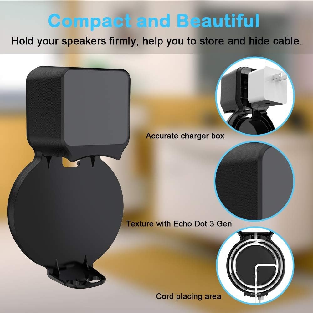 Maxonar Echo Dot Wall Mount Holder, Echo Dot Mount 3rd Generation Space-Saving Accessories for Dot Smart Speakers, Clever Echo Dot Accessories with Built-in Cable Management Hide Messy Wires - Image 4