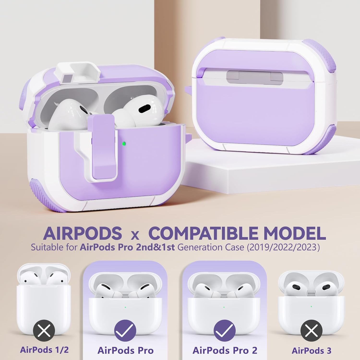 【with Safety Lock】 for AirPod Pro 2nd Generation Case with Cleaner Kit, Hard AirPod Pro Case with Keychain for Men Women Grily, for Apple AirPods Pro 2nd/1st Gen Case (2023 USB-C/2022/2019)-Purple - Image 3