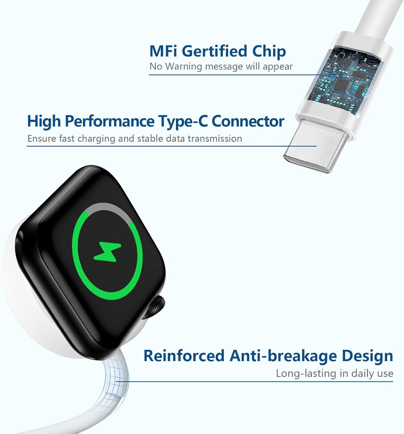 USB C Watch Charger Cable for Apple Watch, Magnetic iWatch Charger Fast Charging, Compatible with Apple Watch Series 9/8/7/Ultra/SE/6/5/4/3/2/1, Upgraded USB C Charger for iWatch (4.9ft/1.5M) - Image 5