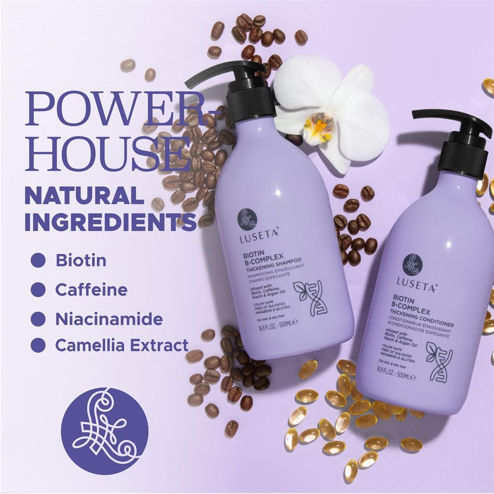 Luseta B-Complex Shampoo & Conditioner Set for Hair Growth and Strengthening, Routine shampoo and Conditioner for women hair loss, Biotin Shampoo and Conditioner for Thinning Hair All Types 2 x 16.9oz - Image 5