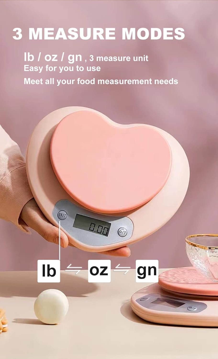 YRY Ultra Precise Kitchen Scale - The Ultimate Baking and Cooking Companion - 6.6lbs (3kg) Capacity, 0.0035 oz (0.1g) Graduation, Large LCD Display, and Tare Function, and ML Unit - (Pink 3kg/0.1g) - Image 5