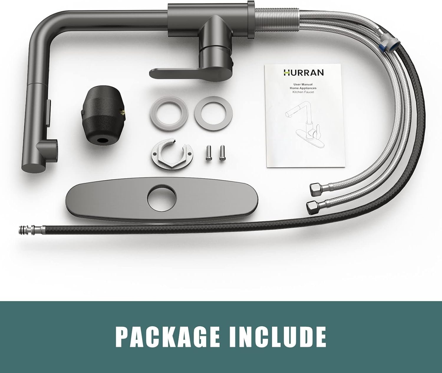 Kitchen Faucets, Brushed Grey Kitchen Faucet with Pull Down Sprayer and Deck Plate, Stainless Steel Commercial Utility Kitchen Faucets for Sink 3 Hole for Bar Rv Camper Laundry Outdoor Farmhouse Sink - Image 10