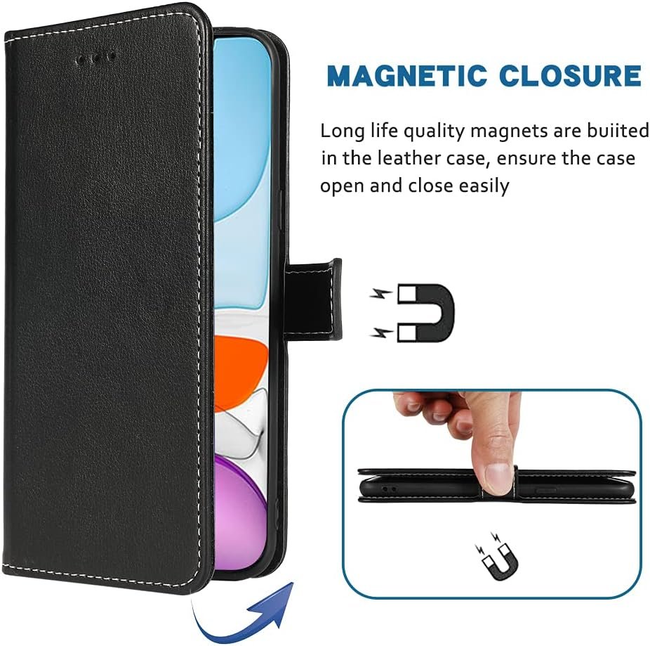 Compatible with iPhone 11 6.1 Wallet Case and Wrist Strap Lanyard Leather Flip Cover Card Holder Stand Cell Accessories Phone Cases for iphone11case iPhone11 i Phone11 XI 11R Women Men Black - Image 6