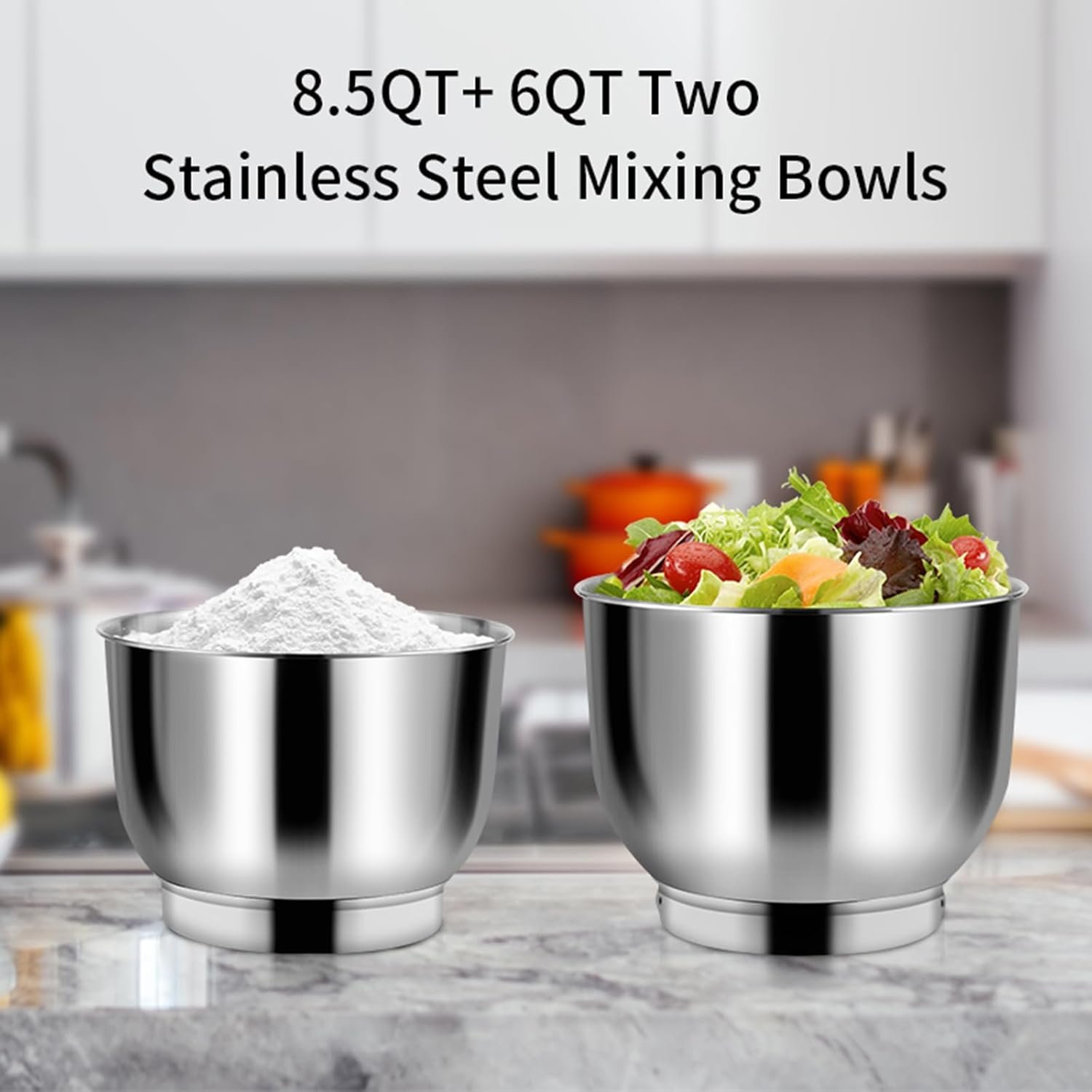 Aifeel Stand Mixer, 8.5QT+ 6QT Two Stainless Steel Bowls Electric Food Mixer, 7 in 1 Multifunctional Kitchen Mixer with Dough Hook, Whisk, Beater, Meat Grinder,Pasta & Cookie Maker-Black - Image 6