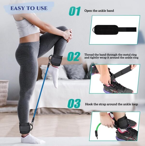 1 Set Ankle Resistance Bands with Cuffs - Leg Workout Equipment Home Gym Ankle Bands for Kickbacks Fitness Training - Resistance Band Ankle Strap Set - Image 5