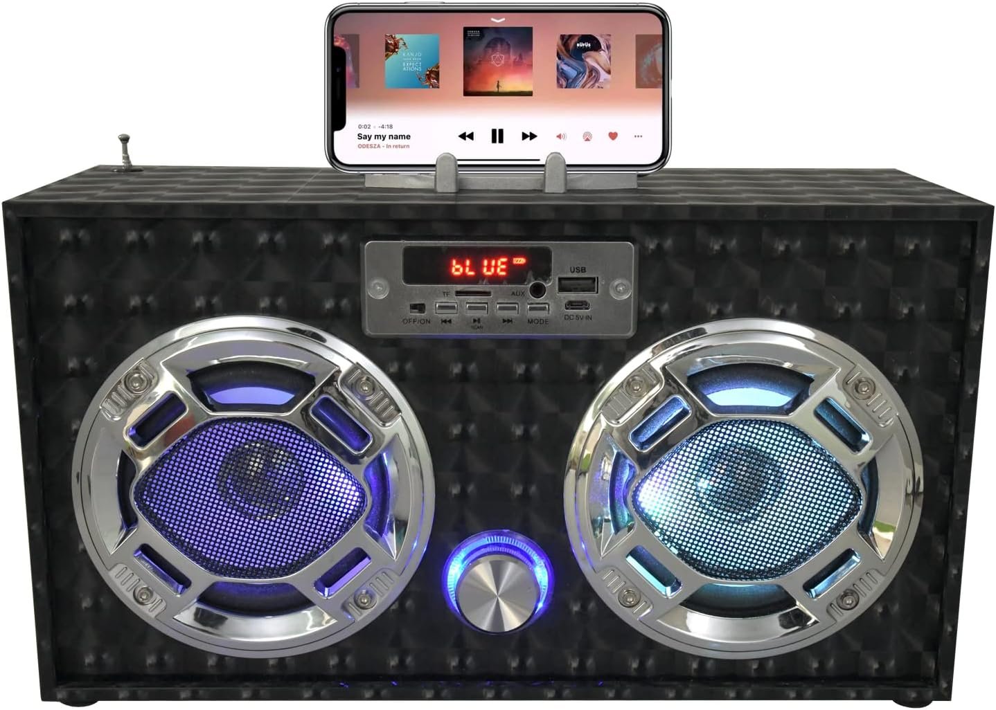 Boombox Speaker with LED Lights – Retro Bluetooth Speaker w/Enhanced FM Radio - Perfect for Home and Outdoor (Black) - Image 2