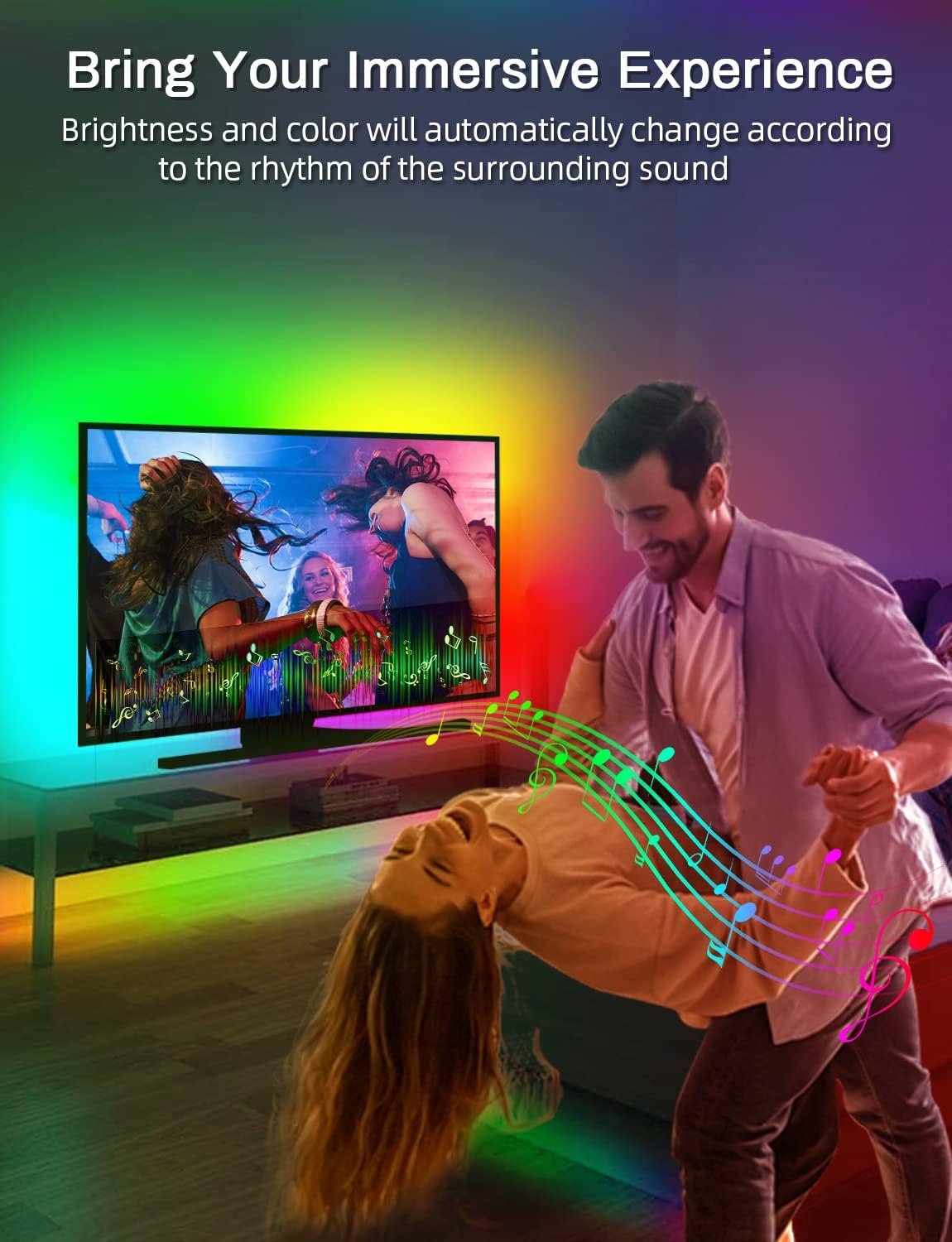 MATICOD LED Lights for TV Led Backlight, 9.84ft RGB Led Strip Lights for TV Lights Behind, USB Led Light Strip for 32-43in TV, Bluetooth APP Control Music Sync Strip Lighting for Christmas Decorations - Image 4