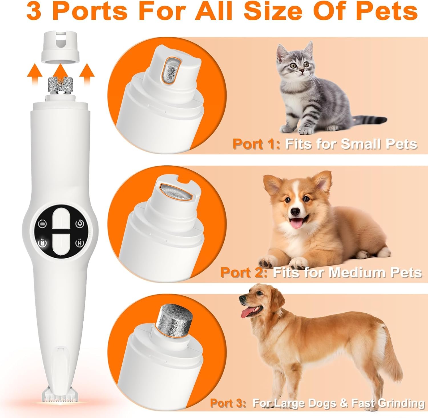 Dog Paw Trimmer with LED Light, Upgraded 2 in 1 Dog Grooming Kit, Cordless Dog Nail Trimmers Grinder with 3 Ports for Small Medium Large Dogs, Pet Micro Precision Electric Trimmer for Paws Eyes Ears - Image 5