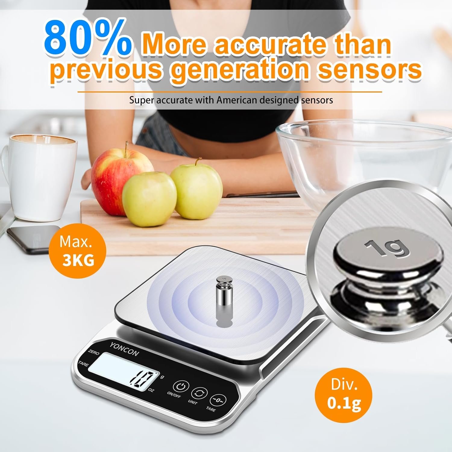 Smart Food Scale Digital Weight Grams and Oz, 3kg/0.1g Kitchen Scale for Weight Loss, Cooking, Baking, Super Accurate, Easy to Clean and Store, Tare Function (Batteries Included) - Image 4