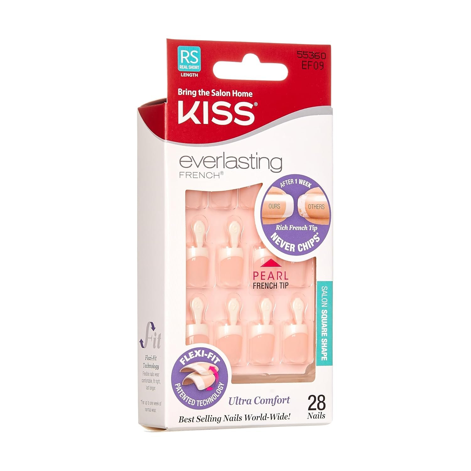 Kiss Everlasting French Nail Manicure, Chip-Free, Flexi-Fit Technology, Real Short, "String of Pearls", Nail Kit with Pink Nail Glue (Net Wt. 2g / 0.07oz), Mini File, Manicure Stick, and 28 Fake Nails - Image 8